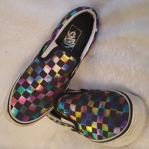 "VANS"  Asher iridescent,checkered slip on sneakers. men or women's